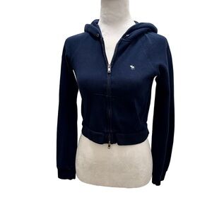 Abercrombie & Fitch Navy Cropped Full-Zip Hoodie Sweatshirt